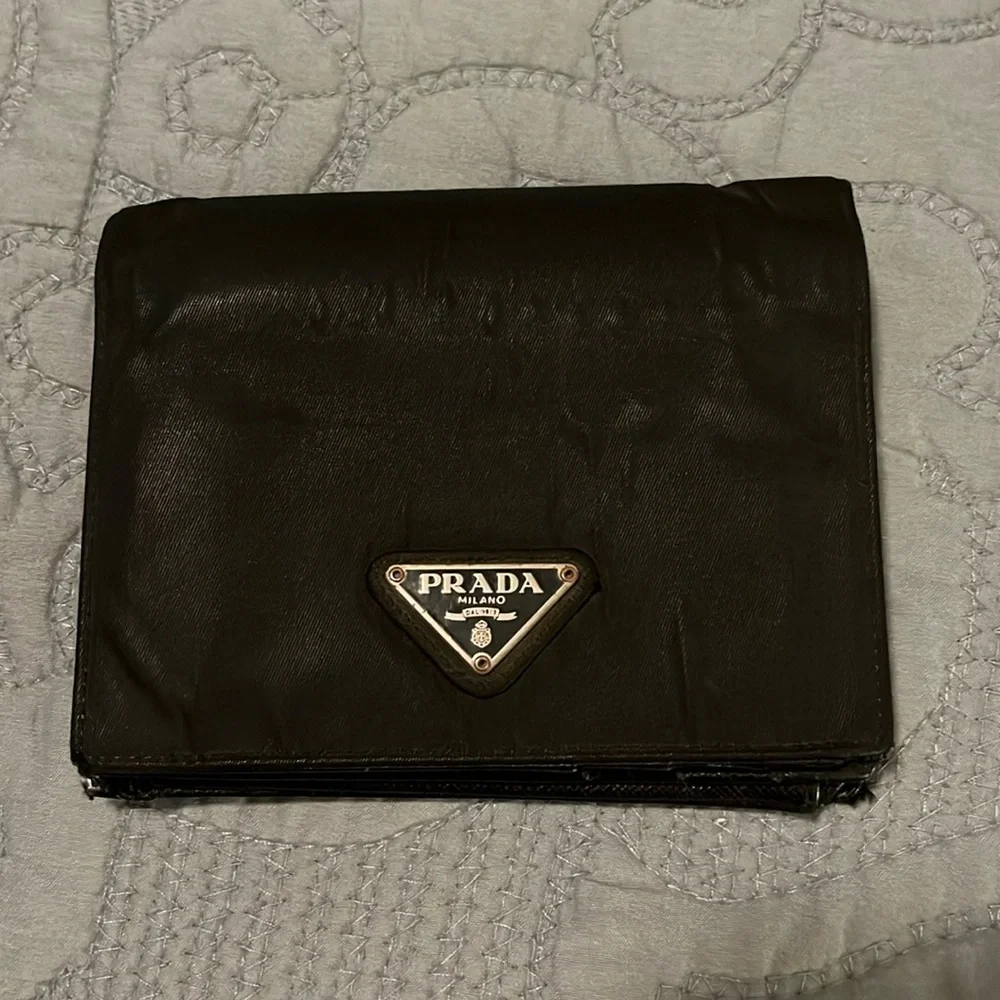 Prada Black Bifold Nylon, Leather Snap Wallet